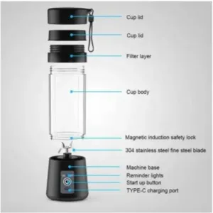 Portable USB Rechargeable Juicer Blender Bottle 380ML with 6 Stainless Steel Blades ( default, OS )