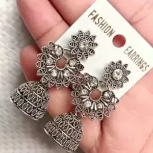 Combo of 4 Pair Oxidised Silver Jhumki & Hoop Earrings – Women/Girls ( default, Standard )