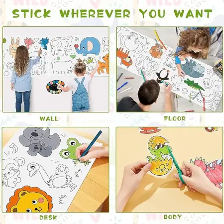 HRYGAmIh8jlgmW0xVPB2fvGjzDEyigYi9TO8oISY.webp Kids Drawing Paper Roll, 30 x 300 cm, Large Colouring Poster with Animals, Transport, Space, Dinosaur Designs ( white, Standard )