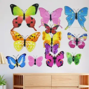 12 Pcs 3D Colorful Butterfly Wall Stickers Set – Removable PVC Decorative Wall Decals for Home, Bedroom, Living Room, Office & Party Decoration ( default, Standard )