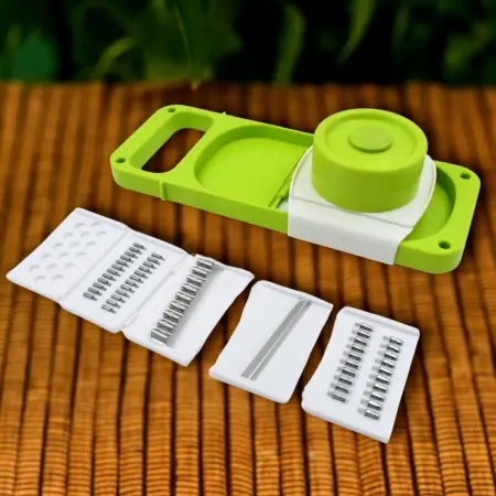 HuVXLL3WRcpoWd8nmvef5B7ZhESRWJJDDmmmlKzM.webp Slicer for Kitchen 5 in 1 Foldable Vegetable Slicer Blade Potato Cutter, Veggie Slicer, Onion Slicer, Julienne Grater with Protective Guards, Stainless Steel Blade ( default, Standard ).