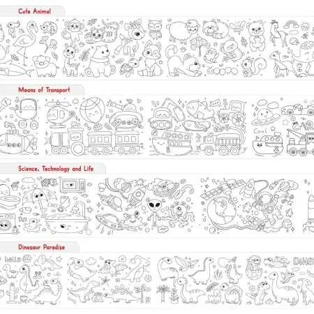 Kg23duEwNhMXWKRGXf8nt8FXwdbOM4pv5cEmKctq.webp Kids Drawing Paper Roll, 30 x 300 cm, Large Colouring Poster with Animals, Transport, Space, Dinosaur Designs ( white, Standard )