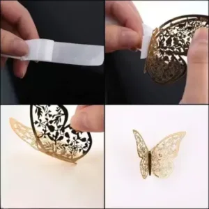 12pcs 3D Shiny Gold Butterfly Stickers with Sticking Pads ( default, OS )