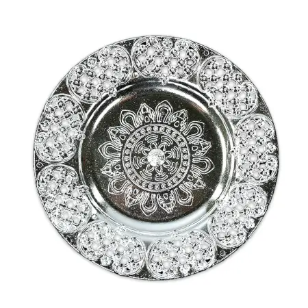M46NdOkaUjdjTVUa1QX9Ugp1a12WBX9XI2j72ycH.webp Decorative Silver Ethnic Pooja Thali with Kumkum Holders 8-inch Traditional Festival Thali ( default, Standard ).