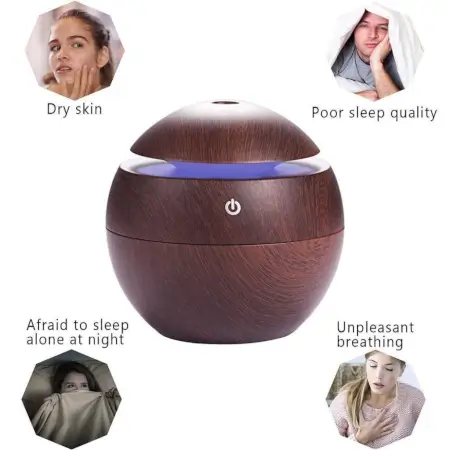 MuQx7CpdjGT3QD0ahdOcxWJCEOL5xoL4cAhzj0SM.webp Wooden Cool Mist Humidifier Essential Oil Diffuser with 7 Color LED Night Light USB 130ml ( default, Standard )