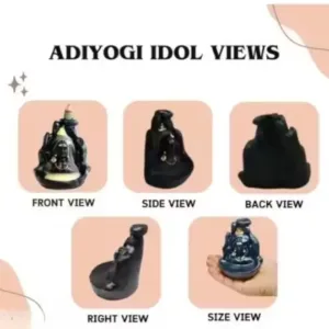 Handcrafted Lord Adiyogi Mahadev Shiv Shankara Backflow Cone Incense Holder – Decorative Resin Showpiece with 21 Free Scented Cones (Black). ( default, Free Size )