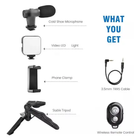 YglQngkCym0l0knfa6sZiFY3oVQhfRSRPb3hGxro.webp Vlogging Kit for Video Making with Mic Mini Tripod Stand, LED Light & Phone Holder Clip for Making Videos ( default, Standard ).