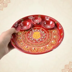 Hand-painted decorative pooja thali with ganesha motif and diyas traditional festive design (1 pc) description: ( default, OS ).
