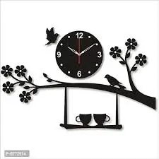 Stylish Tree Coffee Cup Acrylic Wall Clock – Modern Plastic Design, All-Purpose ( black, Standard ).