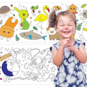Kids Drawing Paper Roll, 30 x 300 cm, Large Colouring Poster with Animals, Transport, Space, Dinosaur Designs ( white, Standard )