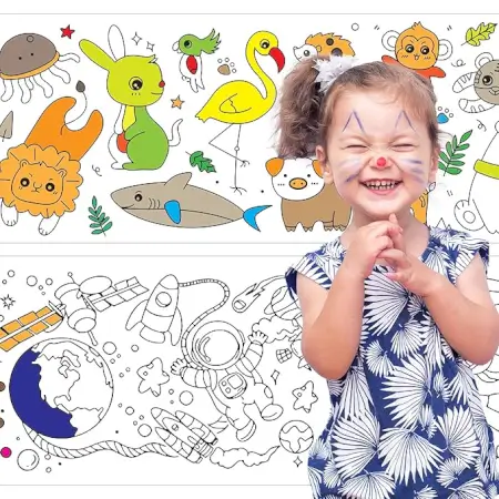 hhBaNMdajTM7XB3H2CMs3ttvY2RSesDeOE0sfIik.webp Kids Drawing Paper Roll, 30 x 300 cm, Large Colouring Poster with Animals, Transport, Space, Dinosaur Designs ( white, Standard )