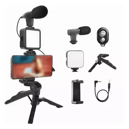pfo98qEUuIDFk70sLh27Y6hXETzjbGx2mnS6raiZ.webp Vlogging Kit for Video Making with Mic Mini Tripod Stand, LED Light & Phone Holder Clip for Making Videos ( default, Standard ).