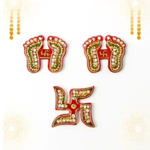 Decorative laxmi charan (pagla) & swastik combo set traditional gemstone rangoli ( default, OS ).