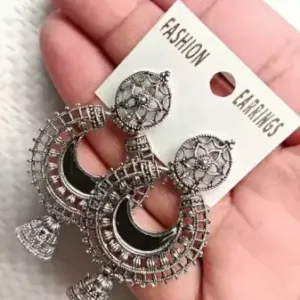 Combo of 4 Pair Oxidised Silver Jhumki & Hoop Earrings – Women/Girls ( default, Standard )