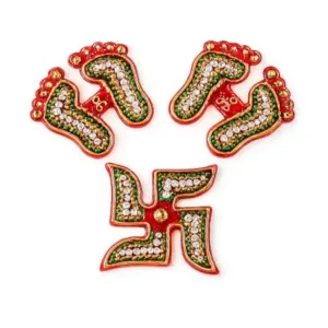 Decorative laxmi charan (pagla) & swastik combo set traditional gemstone rangoli ( default, OS ).